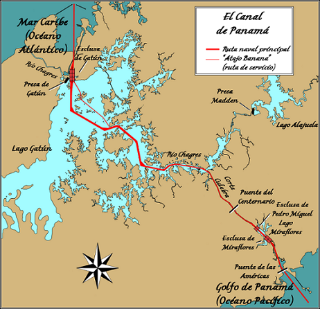 Mapa del Canal de Panamá.