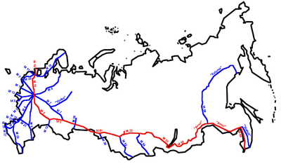 Mapa de la "autopista transiberiana". Карта сибирских "Автомобильные дороги"