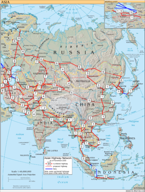 Mapa de las "autopistas" asiáticas. Карта Азии "Автомобильные дороги".